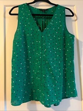 41 Hawthorn Green Polka Dot V-Neck Sleeveless Blouse